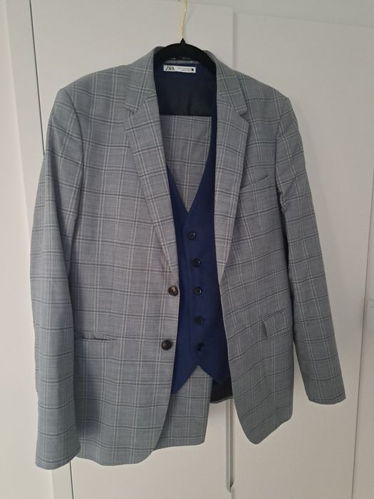 Elegancki garnitur męski komplet Zara kamizelka marynarka i spodnie