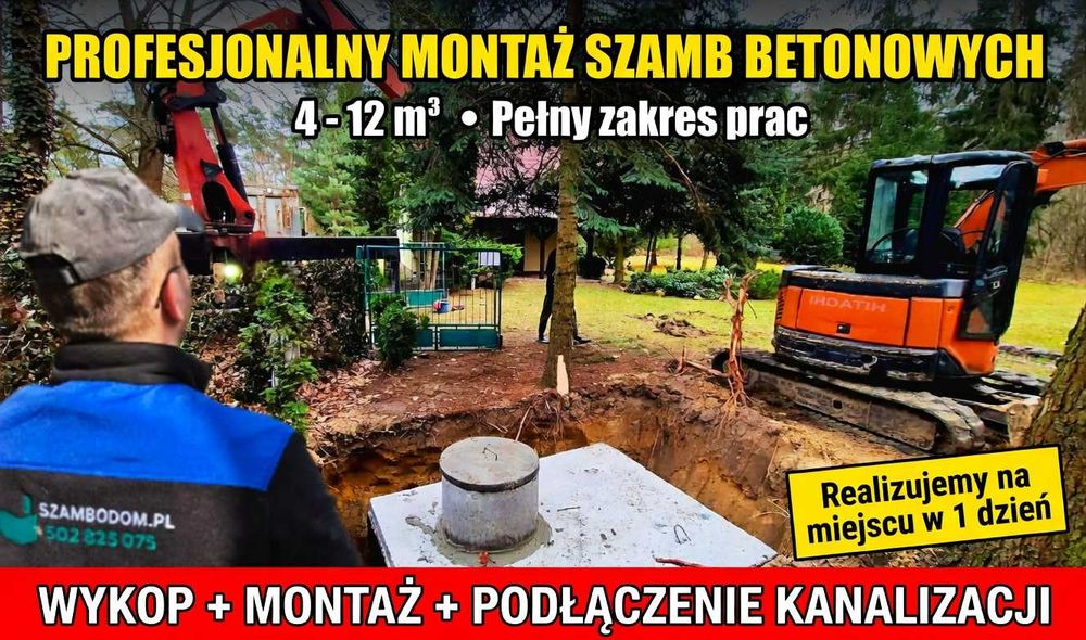 Zbiornik betonowy 10m3 szambo deszczówka 5m3 z wykopem