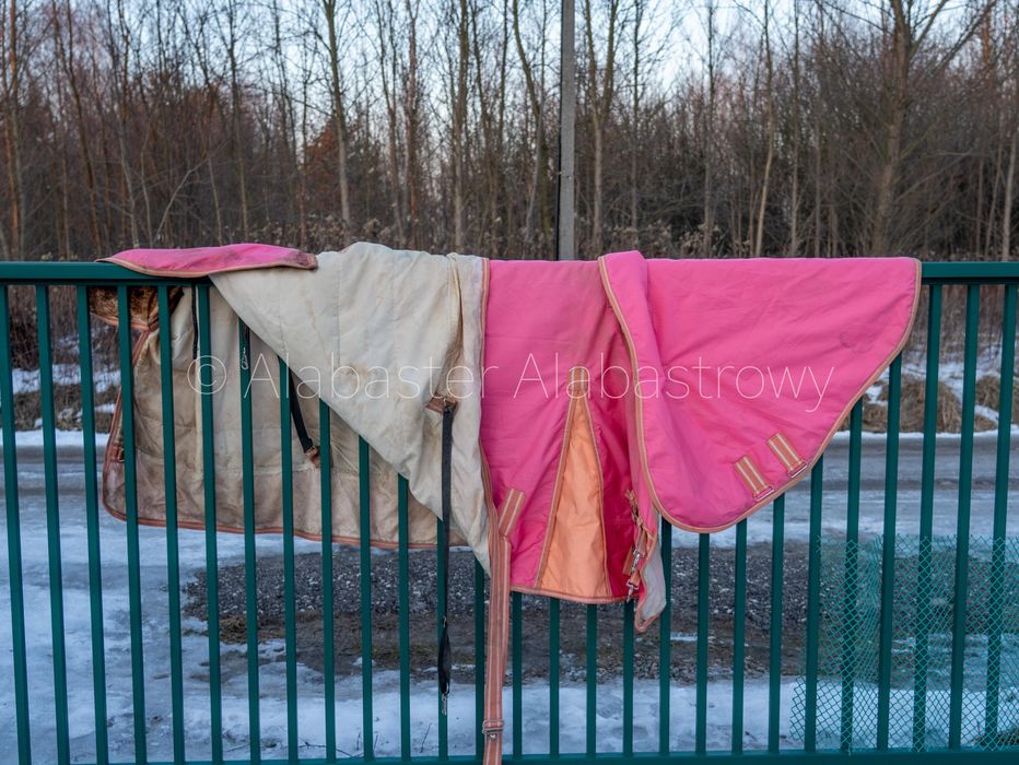 Różowa derka padokowa z kapturem 100g 135 cm