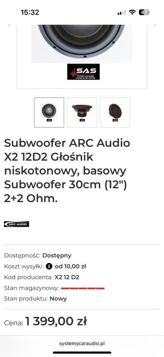 Subwoofer Arc audio x2 12d2 głośnik niskotonowy 30 cm