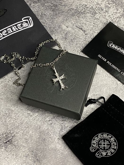 Кулон Chrome Hearts / Підвіска Хром Хартс хрест срібний з камінням