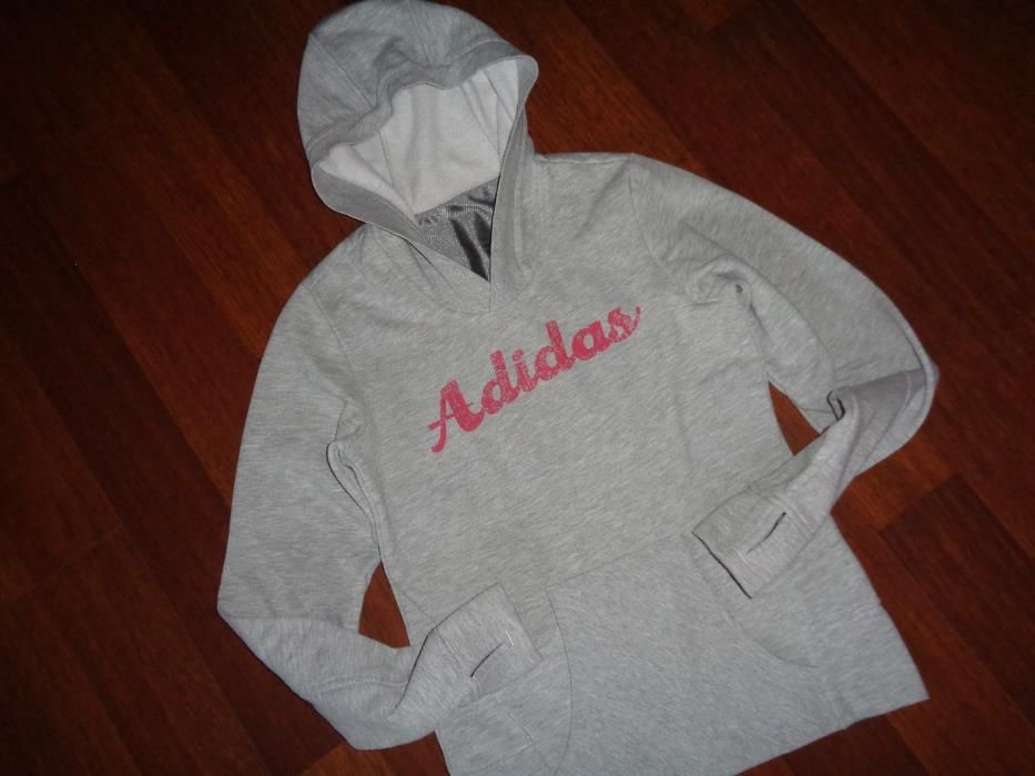 ADIDAS oryginalna szara bluza z kapturem kangurka z otworami na kciuk