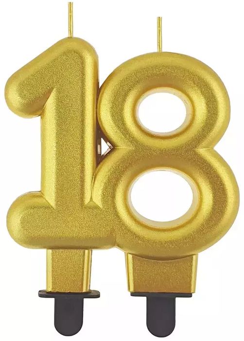 Świeczka Urodzinowa Liczba 18, Złota. Nowy Produkt