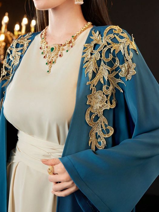 Tunika Narzutka W Stylu Arabskim Elegacka Zdobiona Turkusowa Shein M