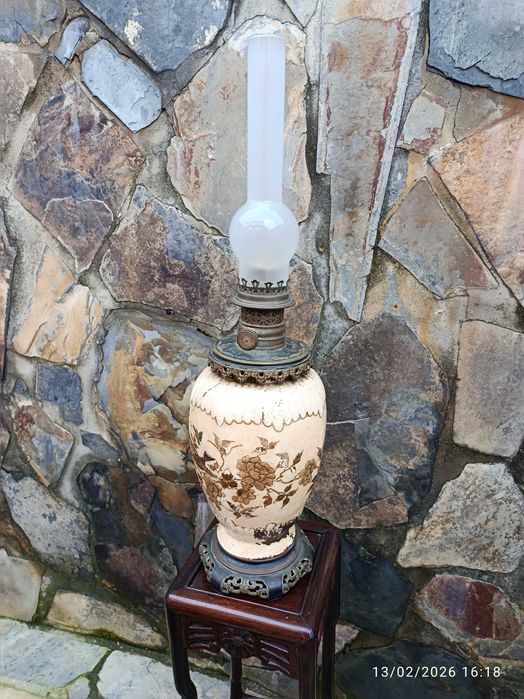 Candeeiro Petróleo Cerâmica e Bronze Satsuma Séc XIX Japão