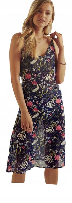 Granatowa koszula nocna tunika Tom&Rose S kwiaty V dekolt