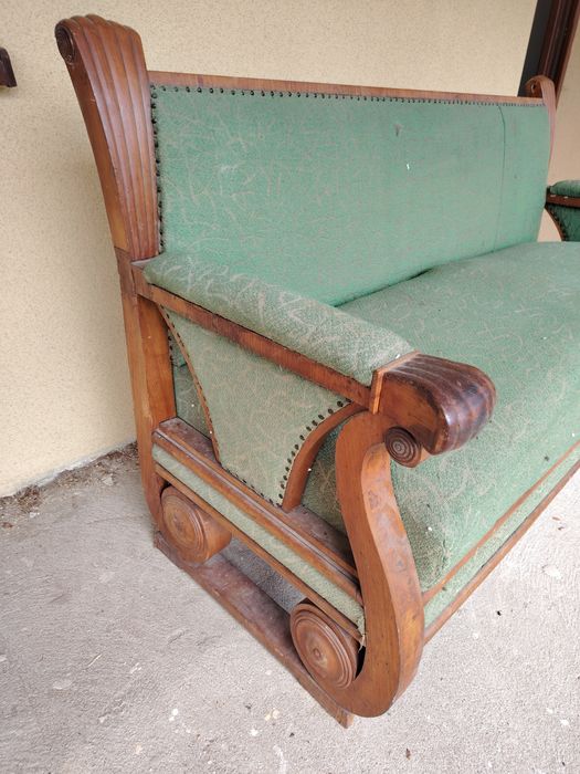 Stara sofa biedermeier w orzechu / XIX w / do renowacji / antyk