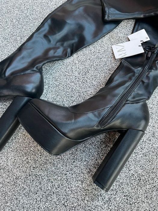 ZARA wysokie czarne kozaki muszkieterki XXL za kolano