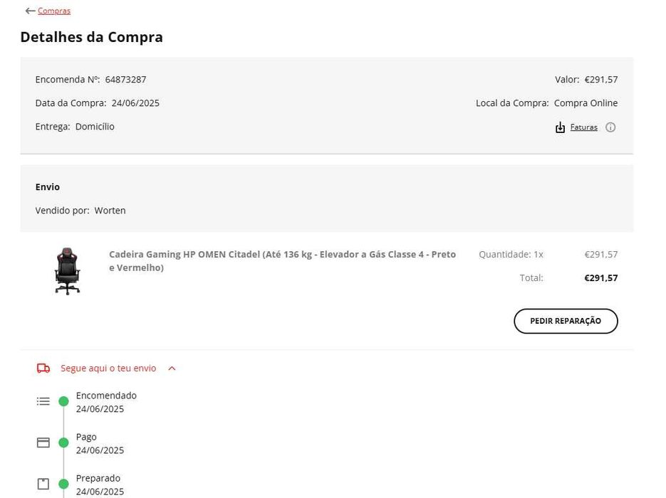 Cadeira Gaming HP OMEN (COMO NOVA) - Apenas 5 Meses de Uso