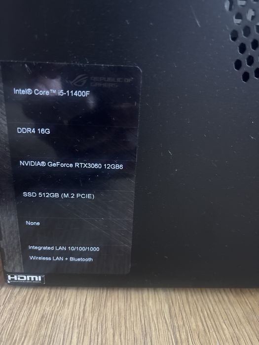 Komputer Gamingowy ASUS ROG Strix | RTX 3060 12GB | i5-11400F | 16GB RAM | Windows