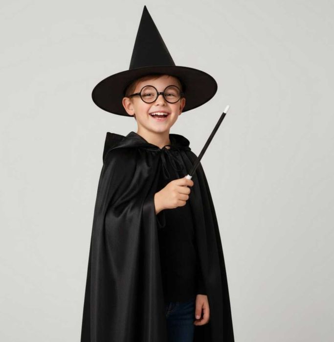 STRÓJ CZARODZIEJA kapelusz + peleryna dla dzieci na halloween karnawał