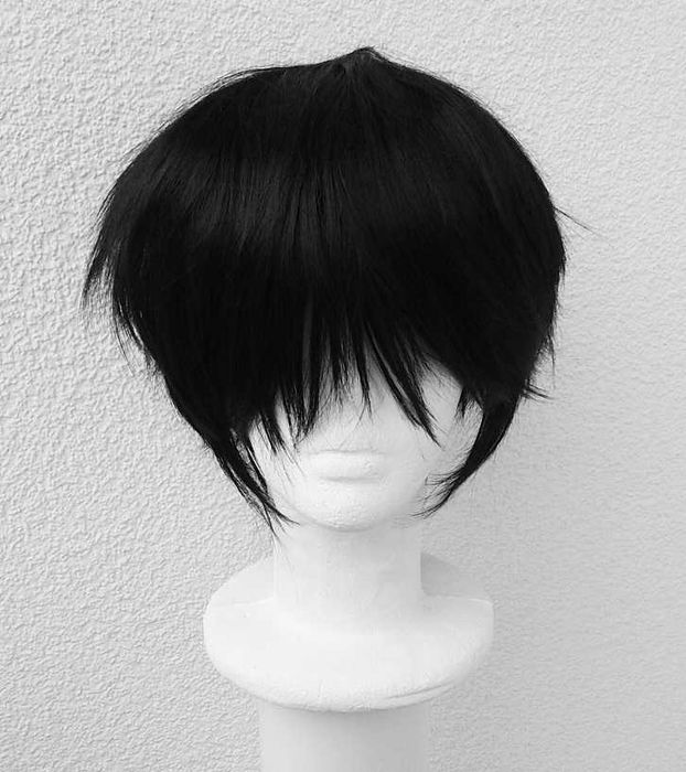 Męska krótka czarna peruka z grzywką cosplay wig czarny krótki wig
