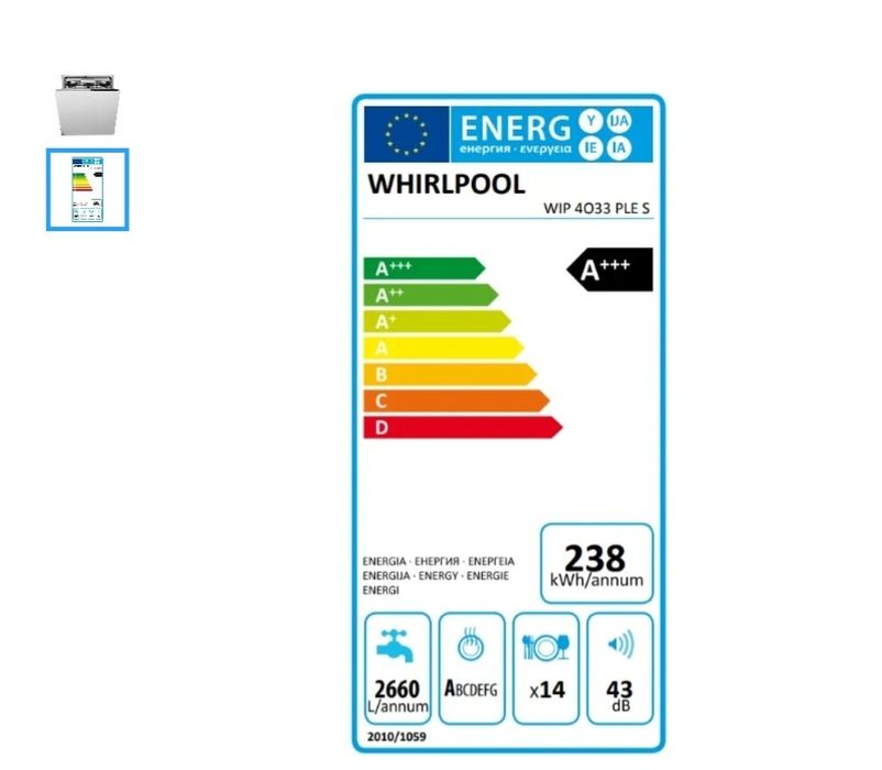 Máquina de lavar loiça encastre Whirlpool