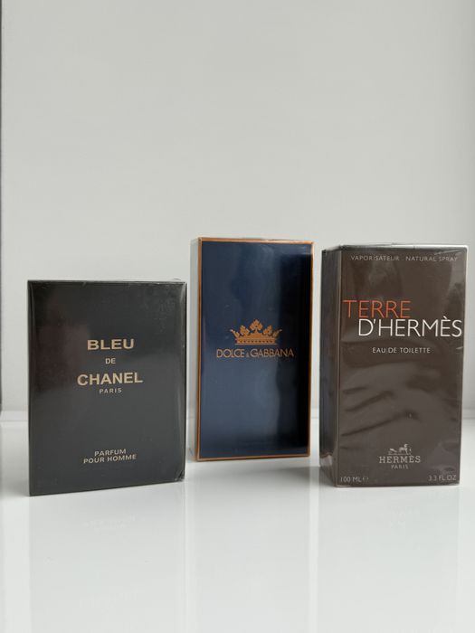 Мужские духи, туалетная вода, парфум, парфюм Hermes Terre D'Hermes, Dolce&Gabbana K edt, Chanel Bleu de Chanel Parfum 100 ml.