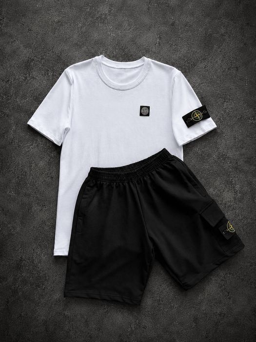 Комплект STONE ISLAND футболка + шорти | Чоловічі літній костюм Stone Island | Літній спортивний костюм