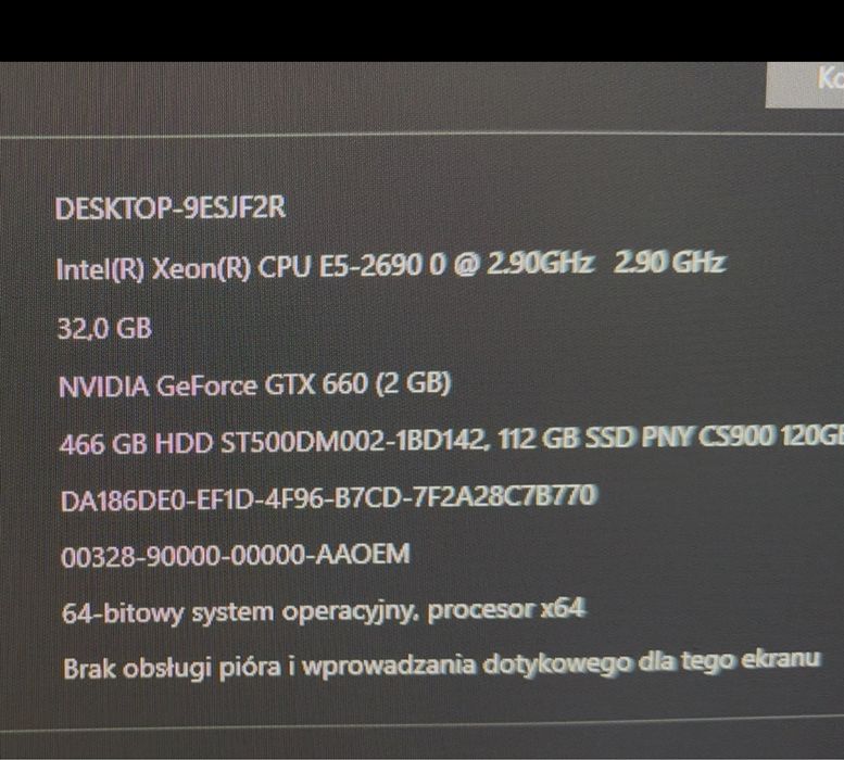 Komputer PC Xeon 32GB RAM, geforce