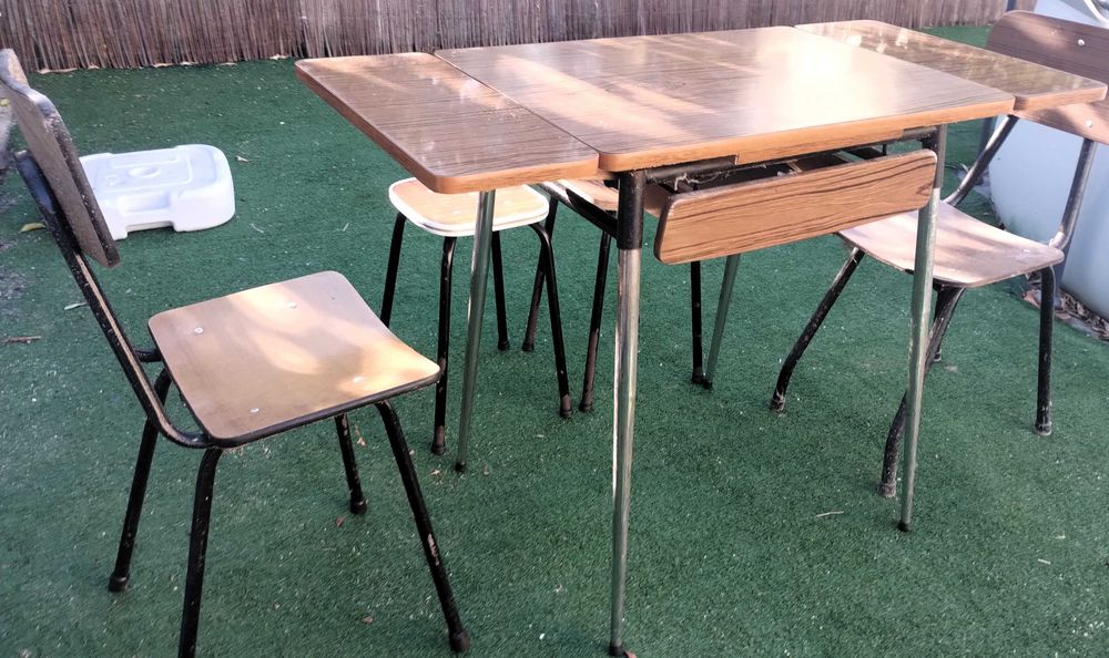 Mesa Cozinha Antiga Extensível + Bancos + Cadeiras Antiga