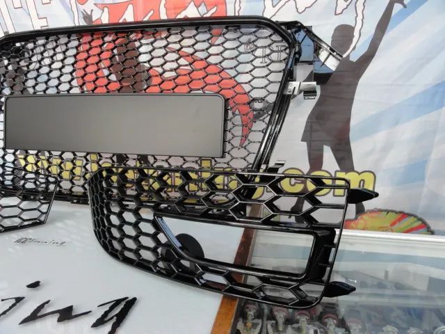Grelha frontal + grelhas faróis nevoeiro para Audi A4 B8 12-15 com para-choques Sline RS LOOK preto piano brilhante com suporte para símbolo