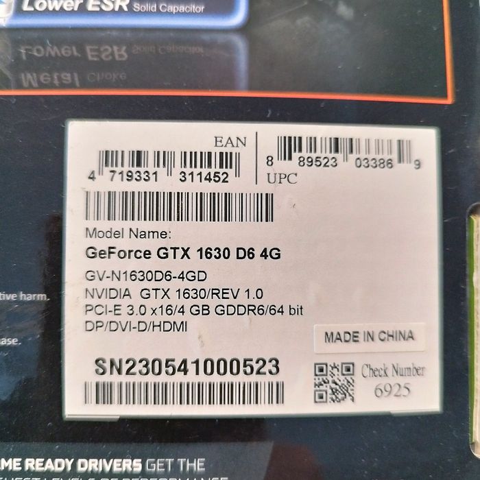 Відеокарта Gigabyte PCI-Ex GeForce GTX 1630 OC 4G 4GB GDDR6 (як нове)