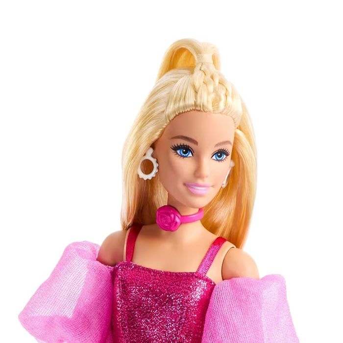 Barbie deluxe, Barbie twinning, барбі білявка в рожевому, барбі в однакових нарадах з собачкою