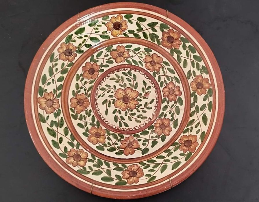 Grande e antigo prato barro alentejano pintado à mão