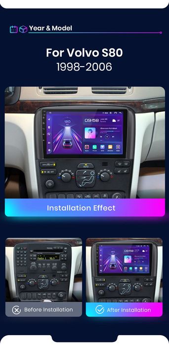Rádio 9" android Volvo S80 de 1998 a 2006 CARPLAY WIFI GPS Novo