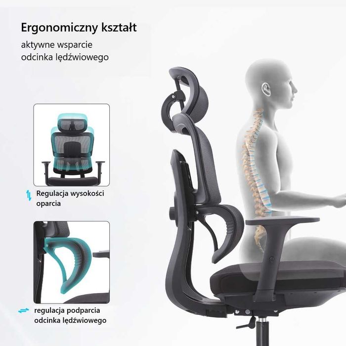 Ergonomiczny fotel obrotowy biurowy SITLAB Active - czarny