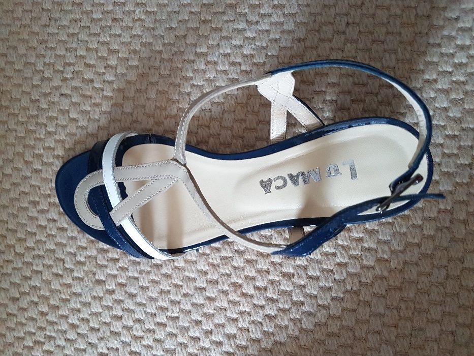 sandálias azuis ,branco e camel, verniz pele genuina novas