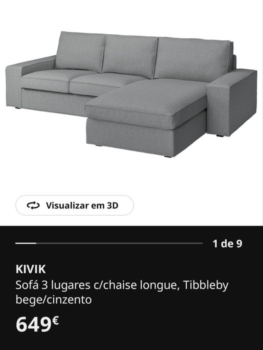Sofá kivik ikea cinzento