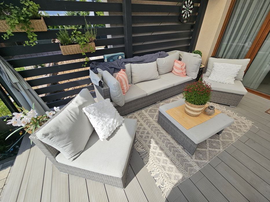 Komplet mebli ogrodowych / tarasowych – sofa + 2 fotele + stolik