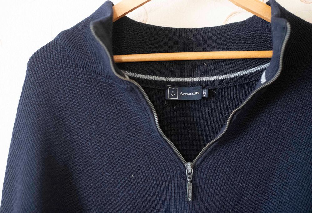 Elegancki Granatowy Sweter Armor Lux Półgolf 100% Wełna Rozmiar XXXL