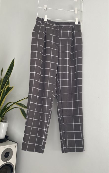 Dlugie spodnie szare w blekitna krate H&M 36-38