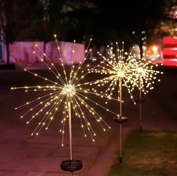 Ліхтар садовий Феєрверк газонний на сонячній батареї, 60 led, 8 режимі