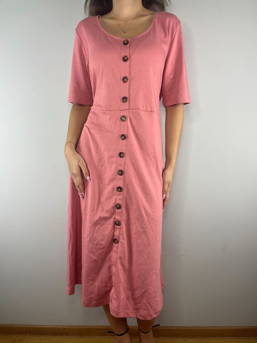 Różowa bawełniana sukienka midi szmizjerka Rainbow rozmiar 46