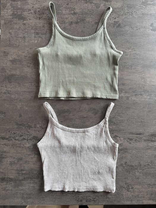 D.1 Damski Top prążkowany crop na ramiączkach szary S, oliwkowy M