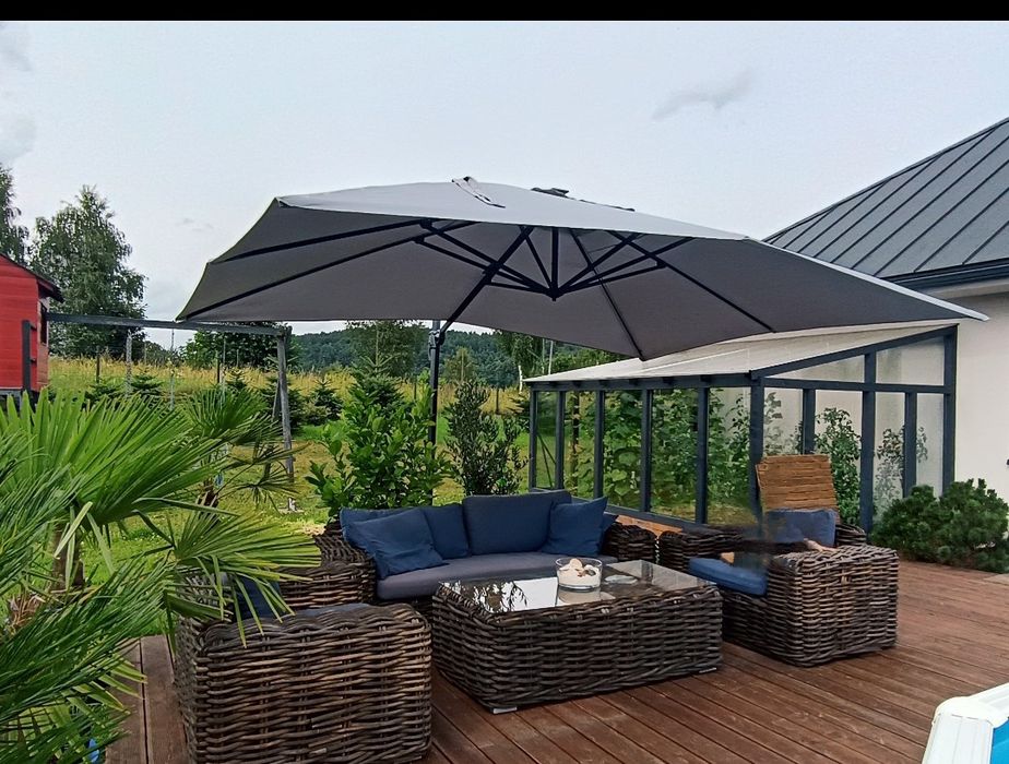 Parasol ogrodowy z LED szary