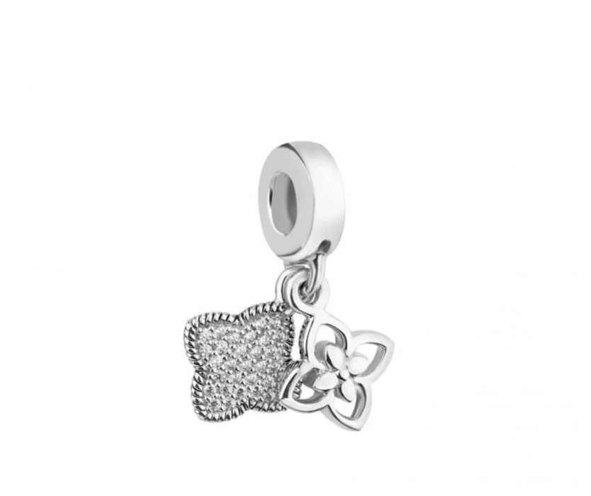 Zawieszka srebrna beads z cyrkoniami - kwiaty