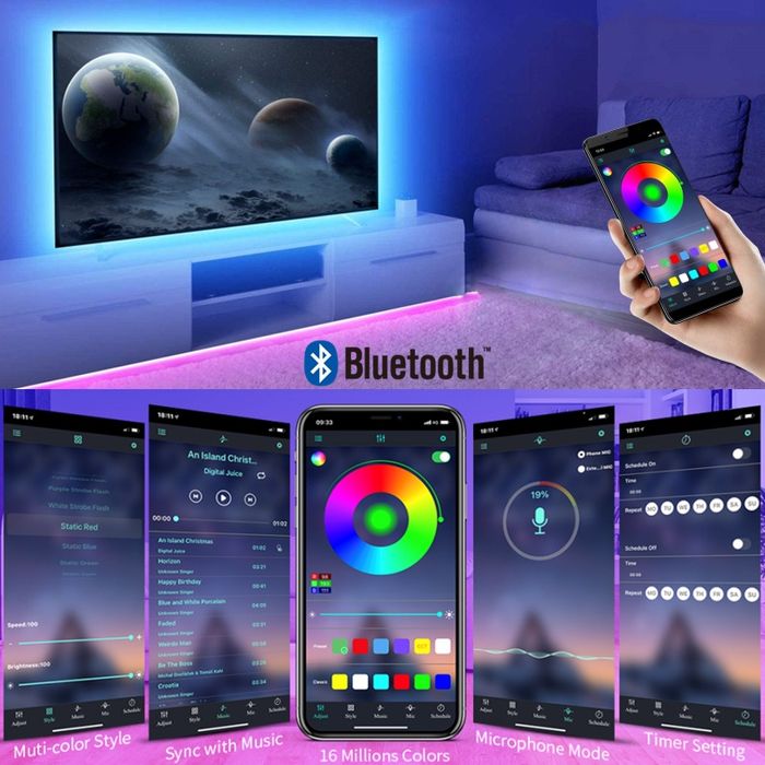 LED лента новогодняя цветная Bluetooth управление