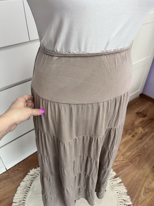 Spódnica  maxi wiskoza beżowa falbany vintage klasyczna