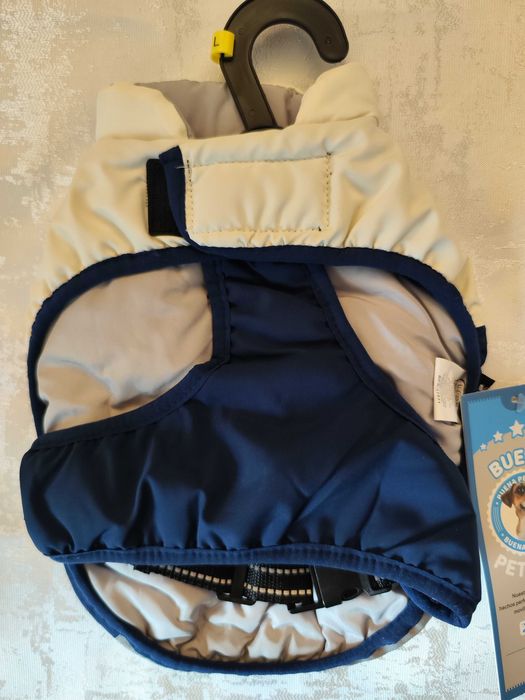 Casaco Impermeável azul e branco para Cão - L - novo