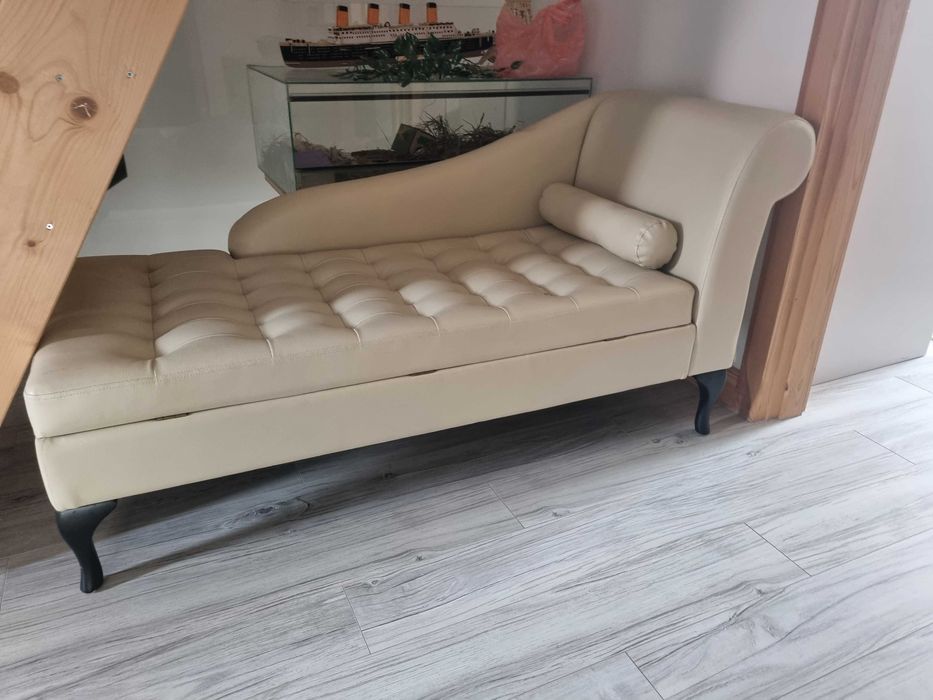 szezlong sofa ławka fryzjerska do poczekalni ze schowkiem kremowa