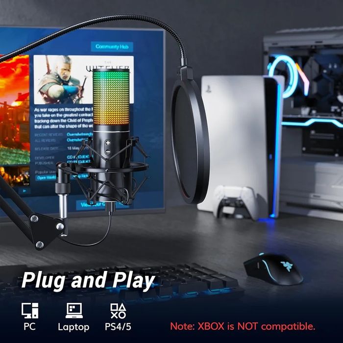 Mikrofon do Gier RGB TONOR Q9S z Wysięgnikiem USB