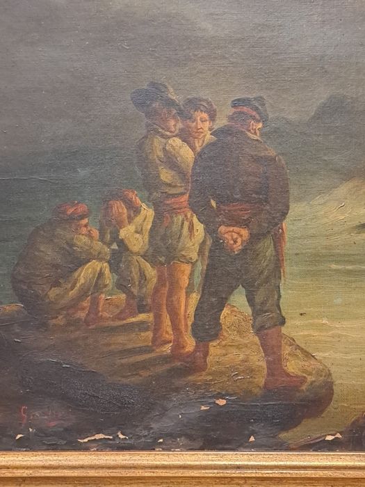 Quadro a óleo com moldura em madeira