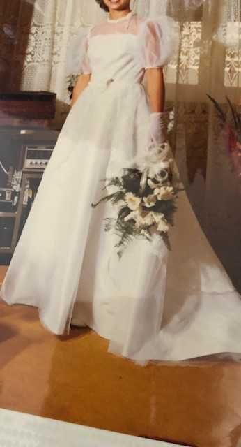 Vestido noiva branco em tule e renda, tamanho 38