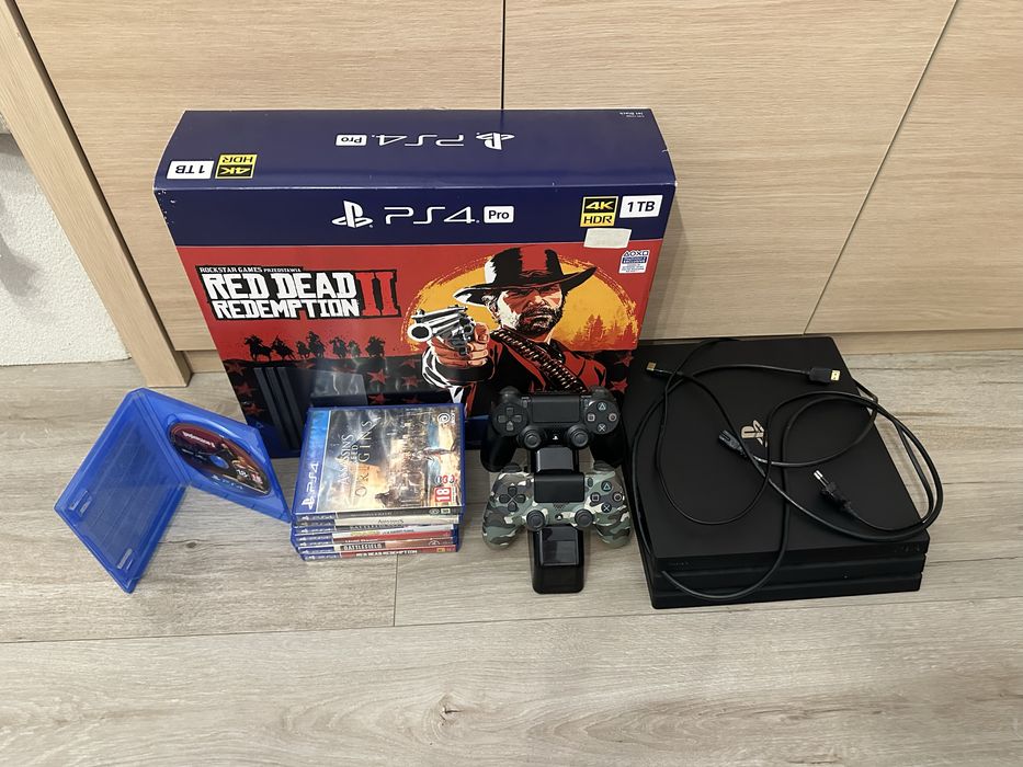 Zestaw PS4 Pro 1TB | 2 Pady | Stacja ładująca | 8 Gier | Oryginalne Pudełko RDR2