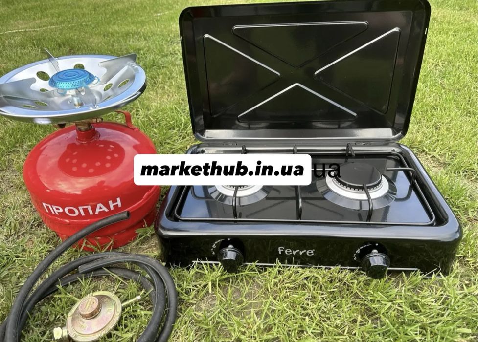 Газова плита з балоном / туристична газова плита на 2 конфорки