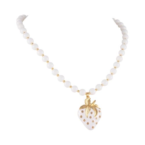 Naszyjnik z agatów z truskawką zdobioną kryształkami (C24/KOR/304AU)