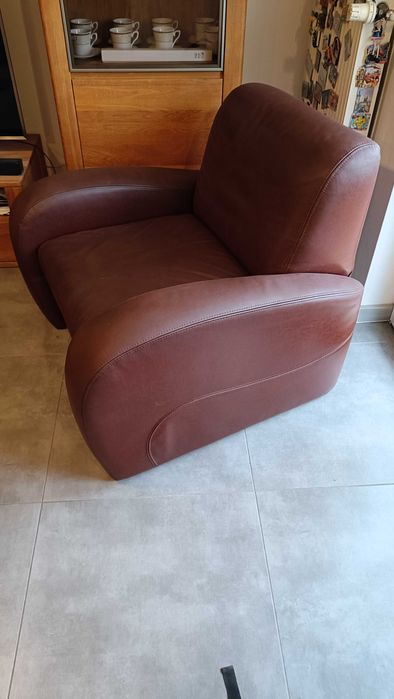 Komplet skórzany - sofa + fotel i pufa