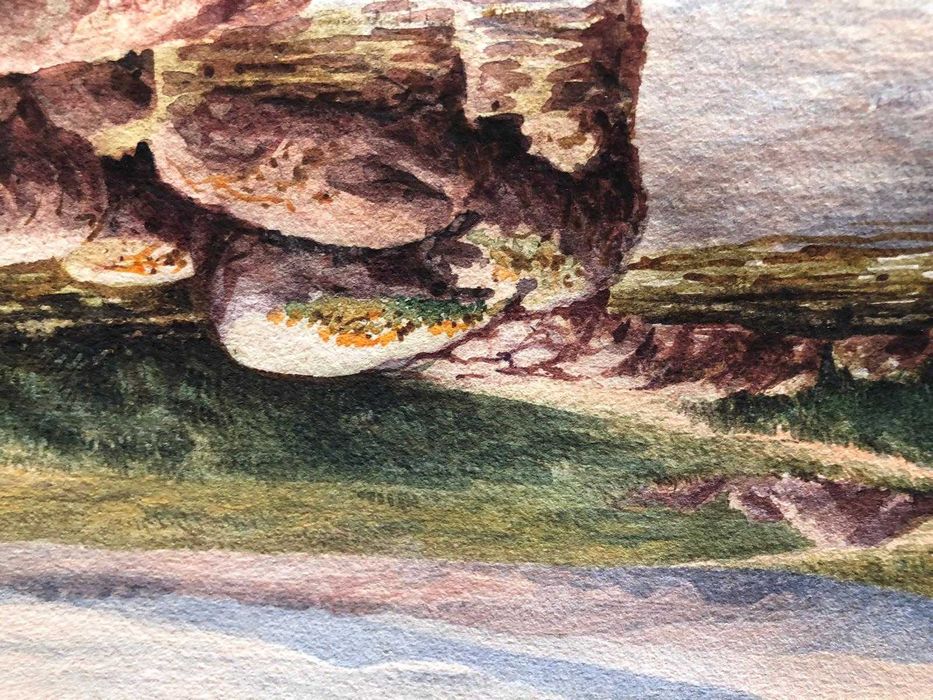 Aguarela de paisagem suiça, de 1868, bom estado