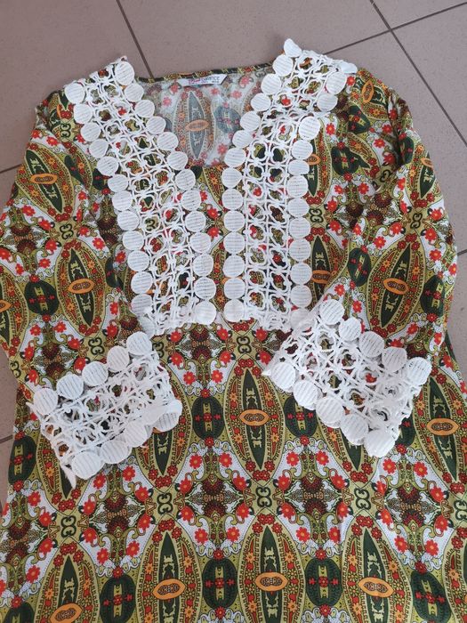 Folkowa tunika boho z ażurem koronka haft kwiatowy wzór r L 40